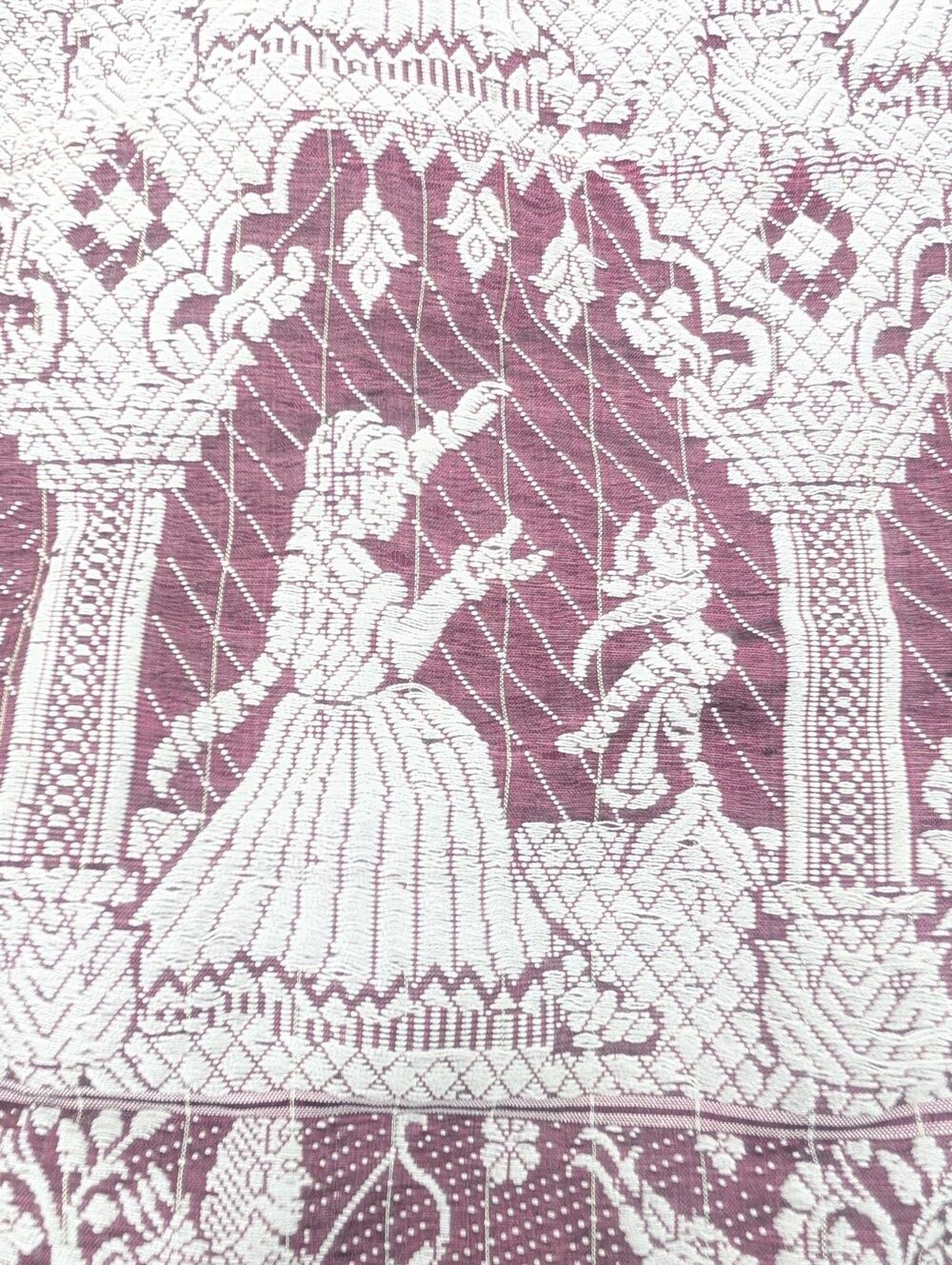 Vintage Saree Silk Banarasi Purple Plum Mythical Sanskriti Baluchari Sari Fabric